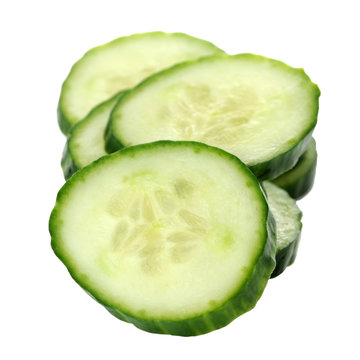 Cucumber Slices Isolated on White Background