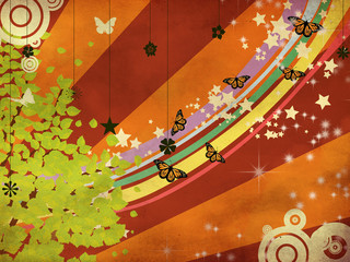 Grunge summer illustration with butterflies
