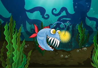 Poster Im Rahmen Ein Monsterfisch und ein Tintenfisch © GraphicsRF