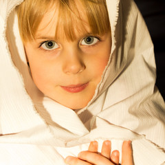 Little Girl Getting Ready for Nativity Play