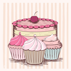 vintage card with cupcakes