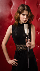 Female singer with microphone