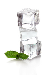 Ice with mint isolated on white