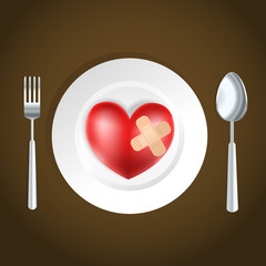 heart health concept fork, knife and heart