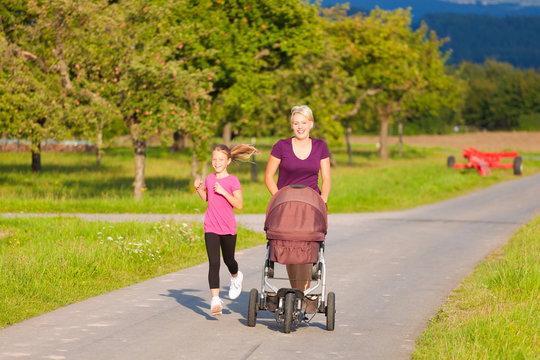 Family Sport - Jogging With Baby Stroller