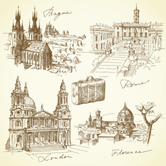 Fototapeta premium travel over the europe - hand drawn collection