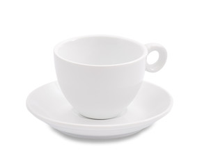 white coffee cup and saucer on white background
