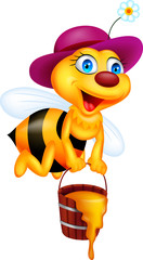 Bee cartoon with honey bucket