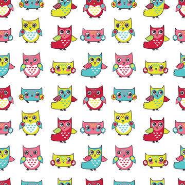 owls seamless pattern