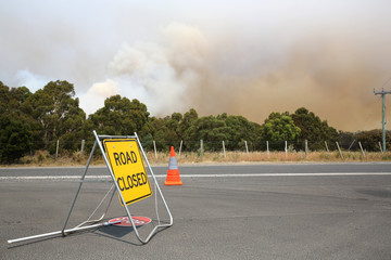 Road Closed. Bushfires in Tasmania. Australia