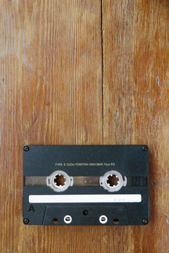 audio cassette on wood