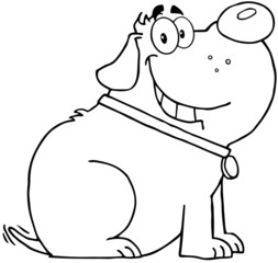 Outlined Happy Fat Dog Cartoon Mascot Character