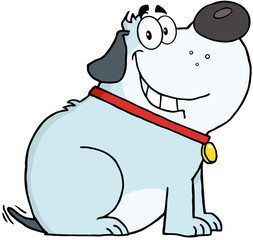 Happy Gray Fat Dog Cartoon Mascot Character