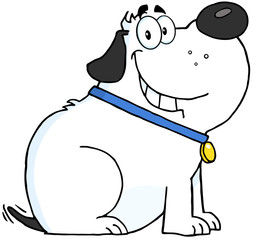 Happy White Fat Dog Cartoon Mascot Character