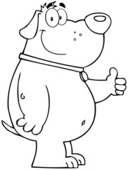 Outlined Smiling Fat Dog Showing Thumbs Up