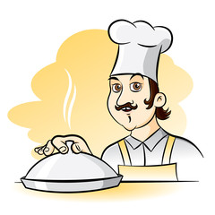 Cheerful Chef Cook, vector cartoon illustration