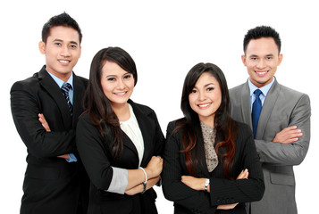 man and woman office worker smiling