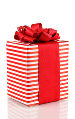 Colorful red gift with bow isolated on white