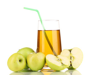 Fototapeta na wymiar Useful apple juice with apples around isolated on white