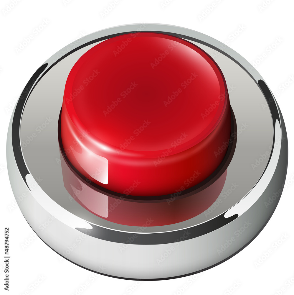 Poster Red web button, 3D chrome metallic.