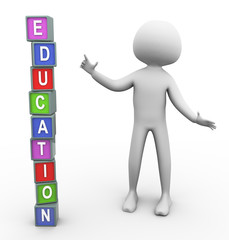 3d man and colorful text 'education'