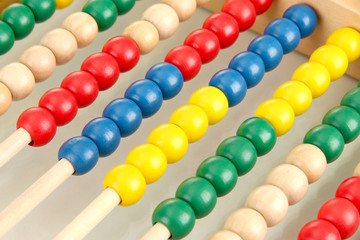 Bright wooden toy abacus, close up