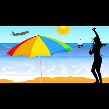 girl on the beach vector illustration