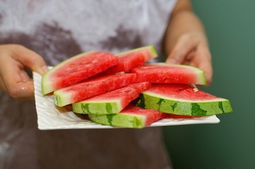 plate with bright juicy watermelon
