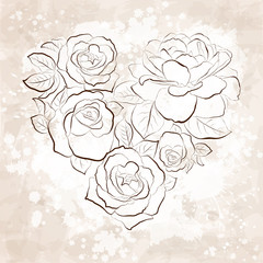 Roses in shape of a heart. Vintage style