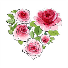Heart of pink roses. Watercolor - 48798779