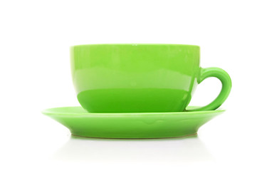 An empty green cup isolated on white