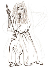 Budo, Japanese martial art - brown outlines, hand drawing