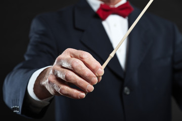 Conductor conducting an orchestra isolated.