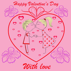 boy and girl in heart with flowers