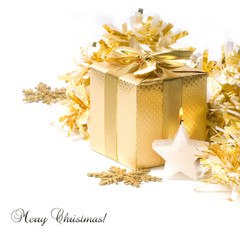 Gold christmas gift with candle