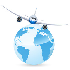 Fototapeta premium Weltreise (Flugzeug und Erdball)