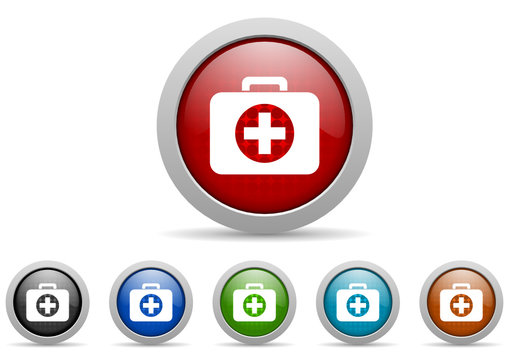 first aid kit vector icon set
