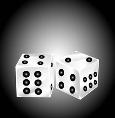 two white dices on black background