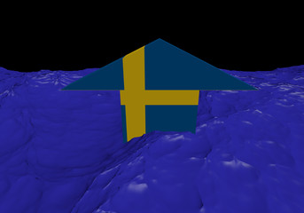 Sweden flag arrow in abstract ocean illustration