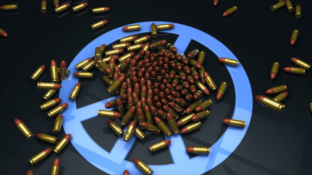 Peace symbol being revealed from under a layer of bullets.