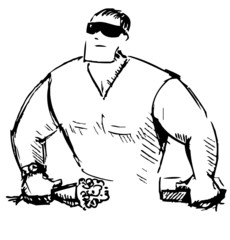 Man with flowers and present