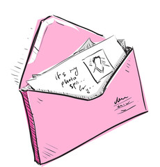 Letter and photos in envelope cartoon icon