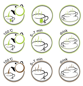 Tea or coffee making icons collection