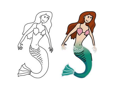 color and outline mermaid vector