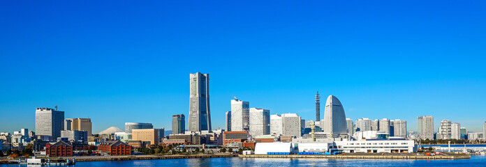 Naklejka premium Panoramic view of lower Minato-Mirai City in Yokohama, Japan.