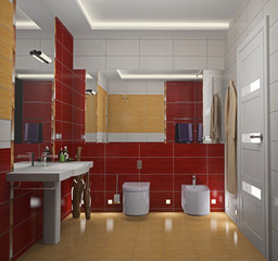 Modern interior of a bathroom 3D