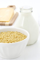 Gourmet macaroni and cheese ingredients.