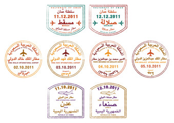 Passport stamps of Yemen, Oman and Saudi Arabia