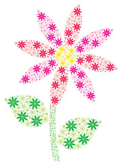 Pink, red and yellow mosaic spiky daisy made out of many small d