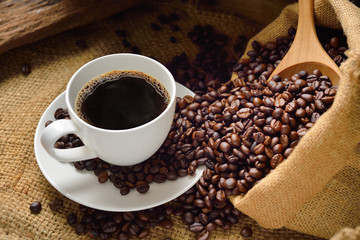 coffee cup and coffee beans